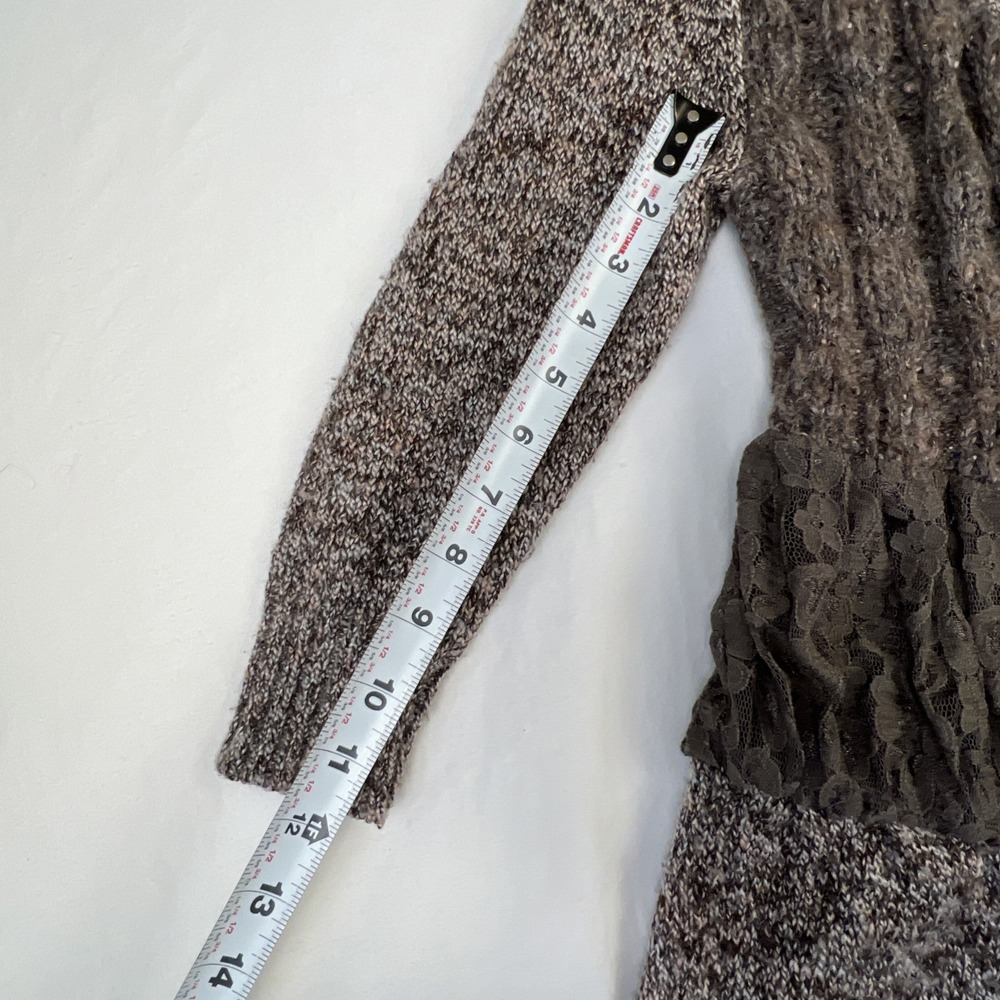 BKE Boutique Womens Brown Lace Cable Knit Open Front Cardigan Sweater Small - Picture 7 of 9